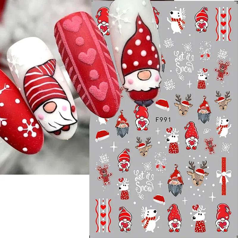 Festive Santa & Snowman Nail Art Stickers for Merry Christmas Manicures