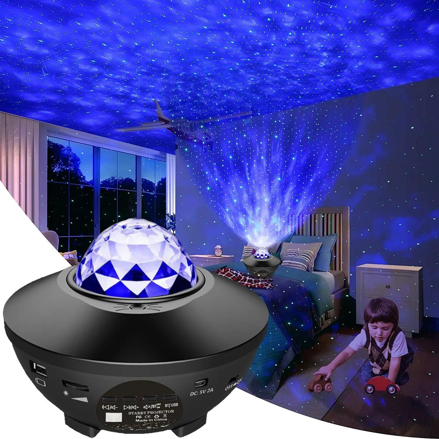 Starry Galaxy Night Light Projector: Serene Sky Lamp with Ocean Wave Music  ourlum.com   