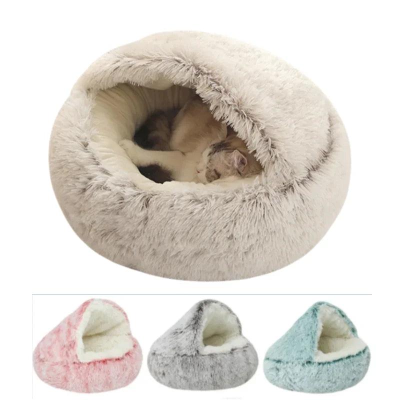 Calming Round Pet Bed House with Self-Warming Plush Design  ourlum.com   