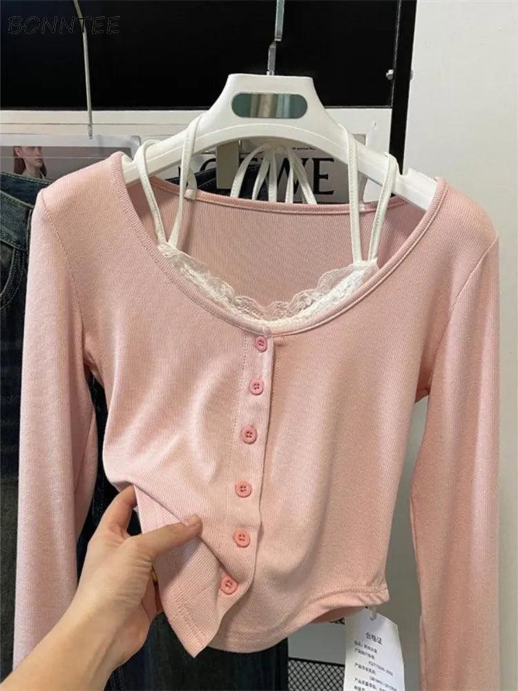 Pink Korean Style Cropped T-shirt for Women - Chic Spring Fashion 2023  ourlum.com   