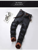 2023 Winter Men Black Blue Straight Stretch Denim Pants