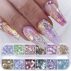 Iridescent Hexagon Nail Glitter Powder Kit: Holographic Sparkle for Gel Manicures