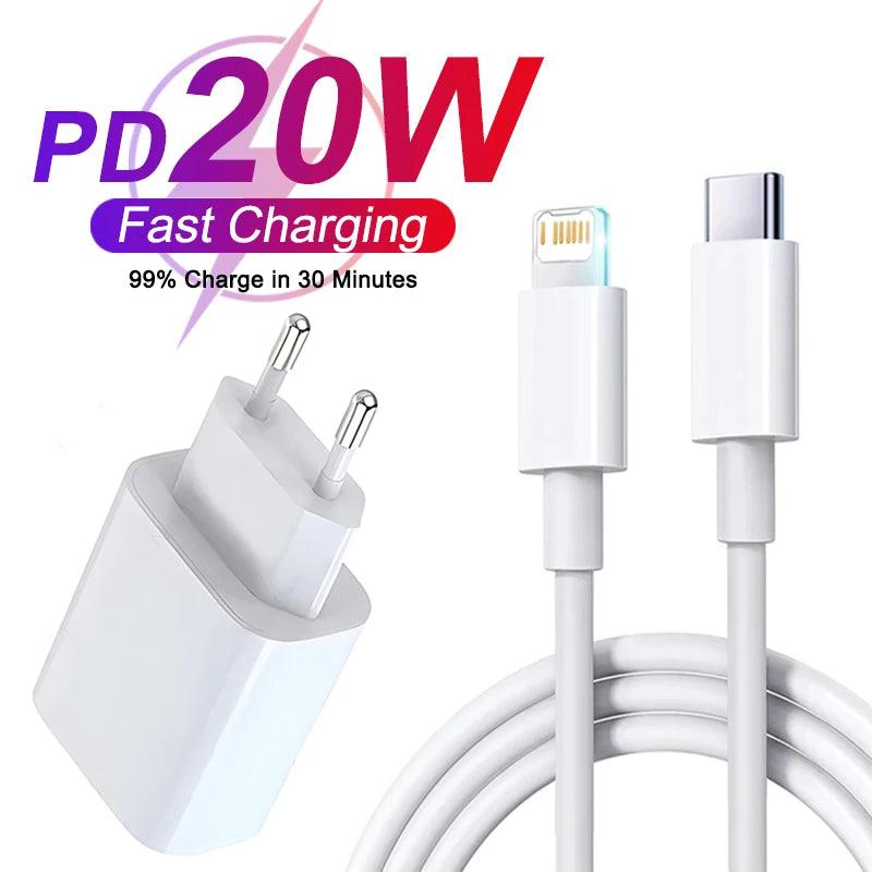 20W Fast Charging USB Type C Charger for Apple iPhone 15 14 13 12 11 Pro Max Mini Plus XR XS - Data Cable Included  ourlum.com   