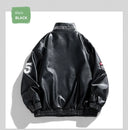 Mens Leather Jacket Pu Letter Embroidery Motorcycle Jacket