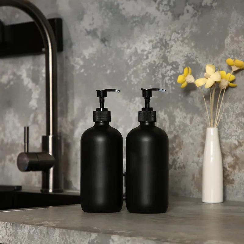 Elegant Matte Black Soap Dispenser Set for Bathroom and Kitchen Essentials  ourlum.com 300ml  