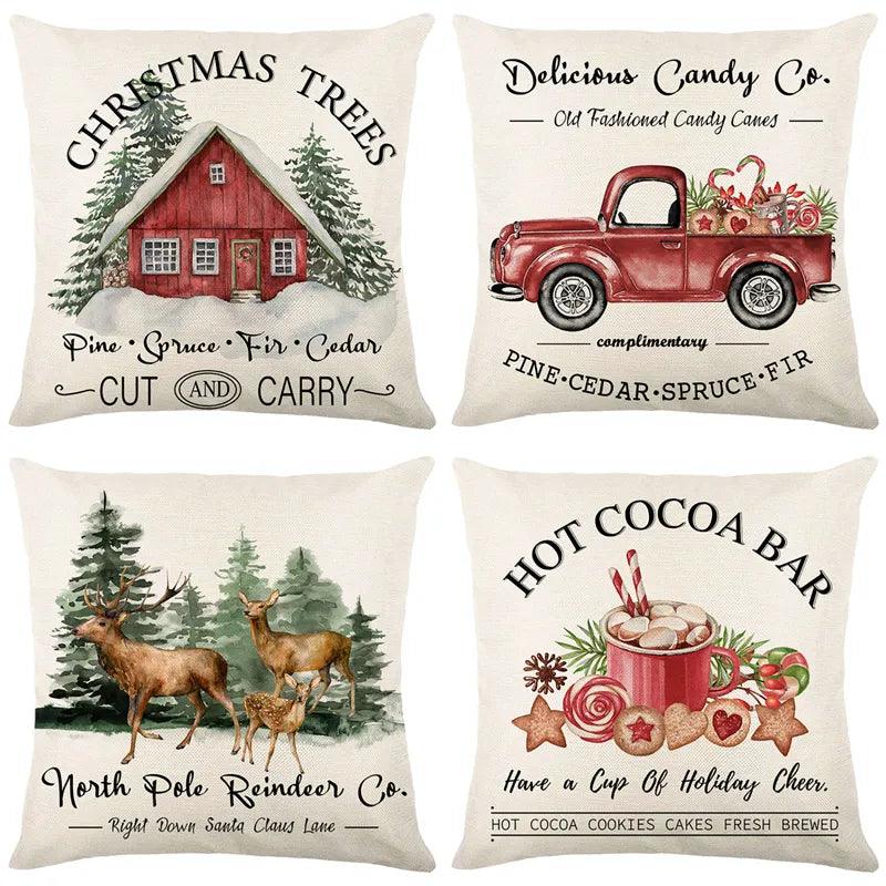 Linen Christmas Pillow Cover Festive Winter Decor Deer Cushion  ourlum.com   