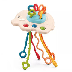 Baby Rattle Teether Toys: Montessori Silicone Pull String Games for Teething & Development