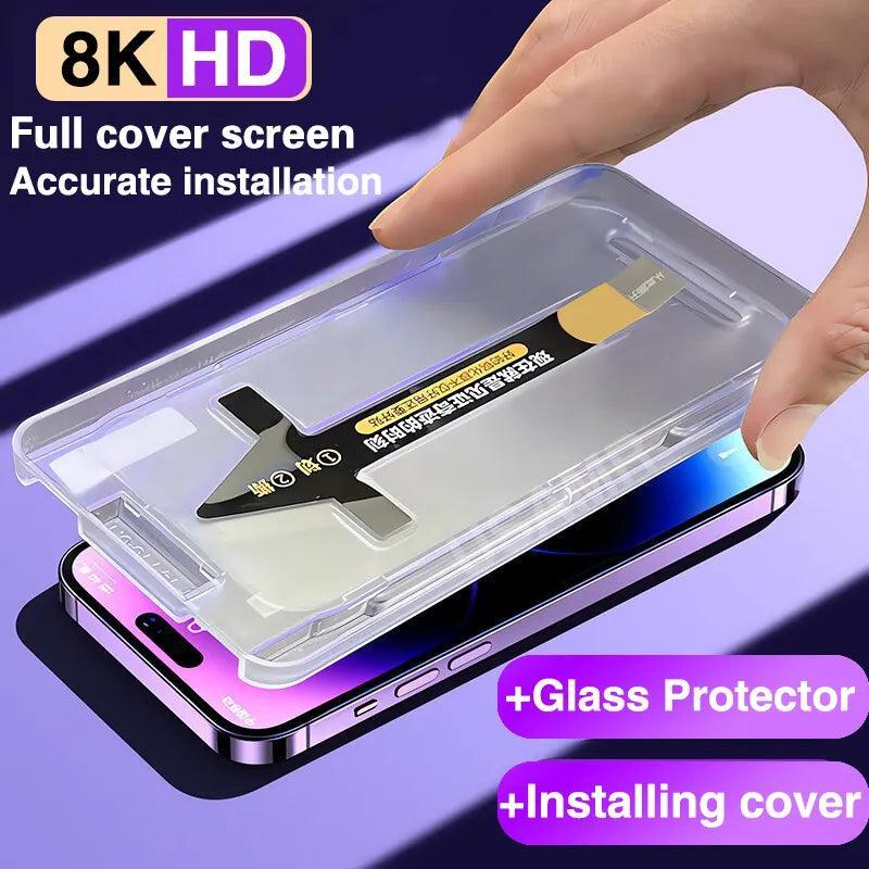 8K Crystal Clear Tempered Glass Screen Protector for iPhone 15 Pro Max - Easy Installation & Ultimate Protection  ourlum.com   