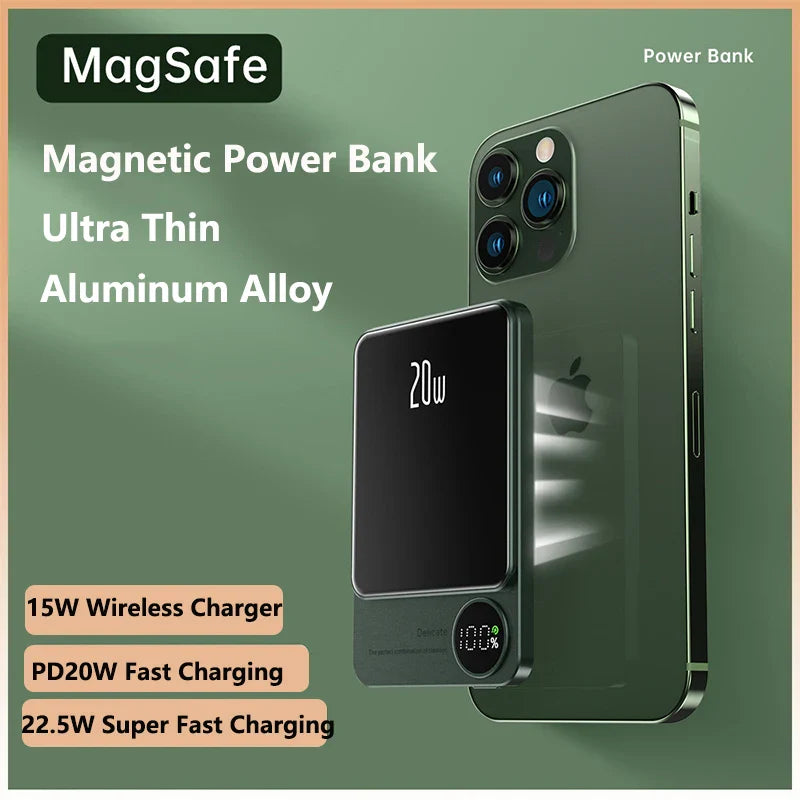 Magnetic Qi Wireless Power Bank 10000mAh with 22.5W Fast Charging for iPhone and Samsung Devices