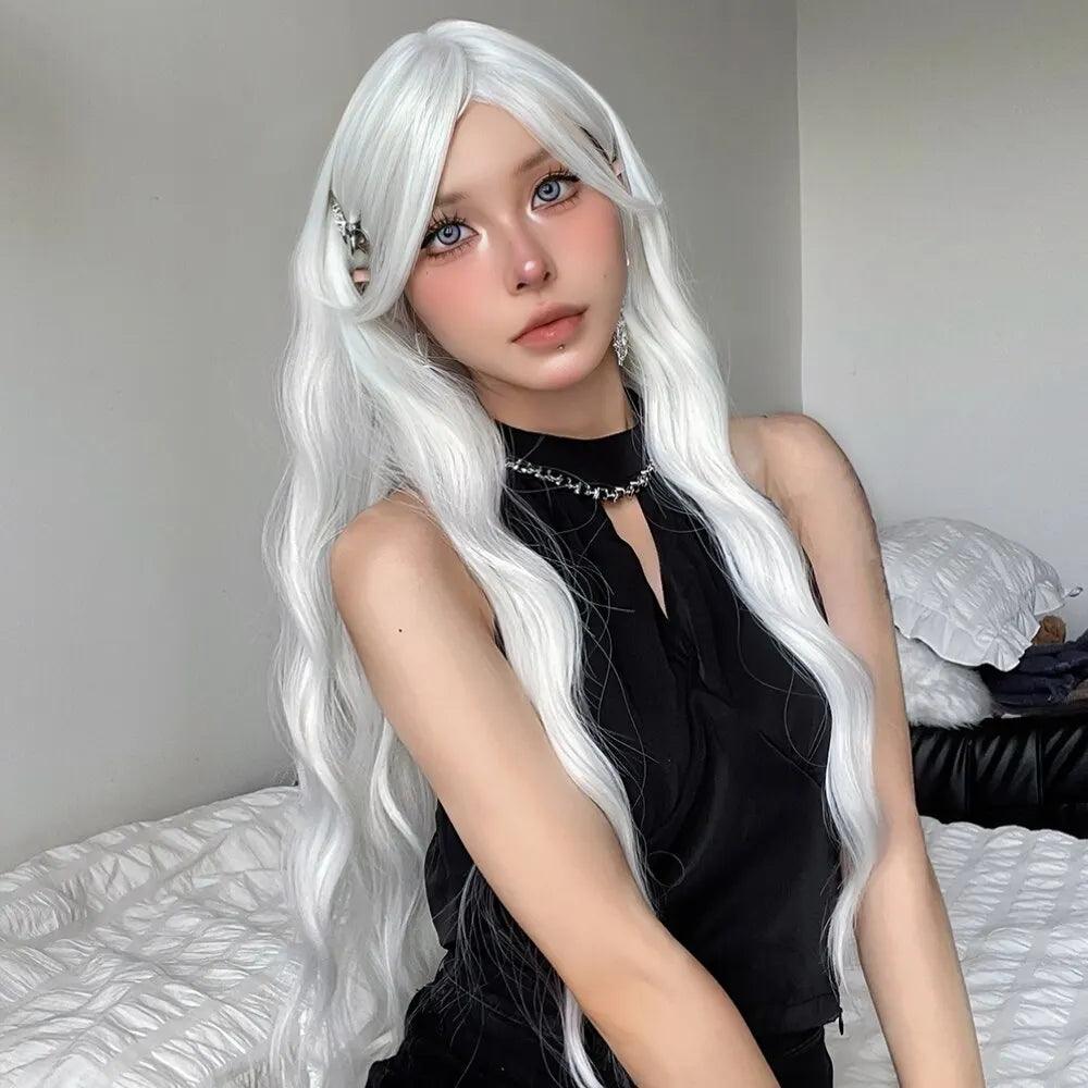 Vibrant White Water Wave Wig: Silky Hair for Stunning Cosplay