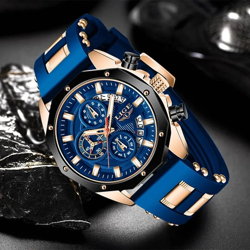 LIGE Men's Waterproof Chronograph Sport Watch: Fashion Silicone Wristwatch  ourlum.com   