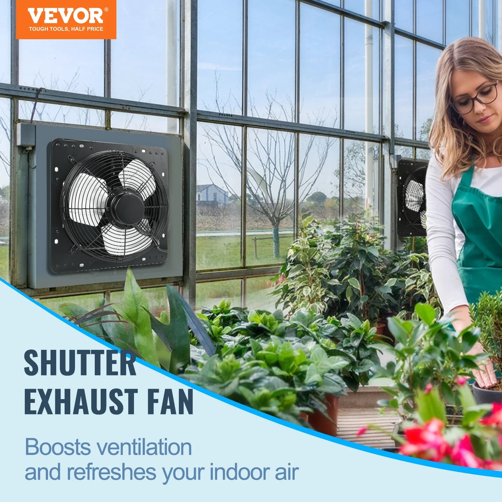 VEVOR Shutter Exhaust Fan 12'' with Temperature Humidity Controller EC/AC-motor 940 CFM 10-Speed Adjustable Wall Mount Attic Fan