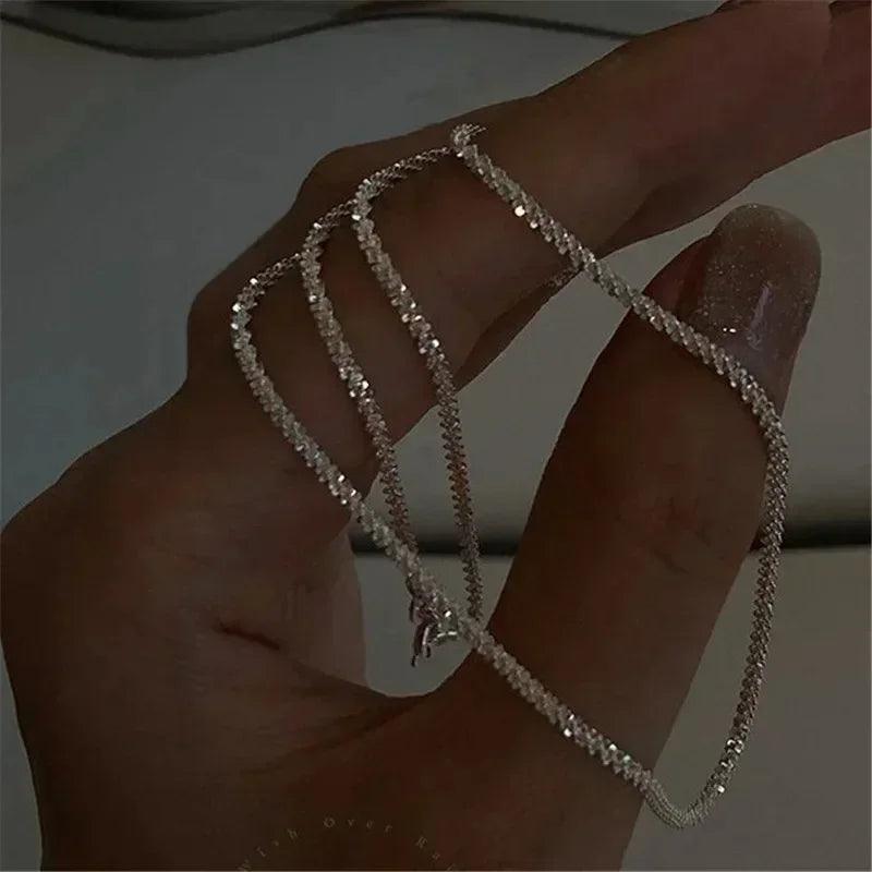 Exquisite Sparkling Silver Clavicle Chain Choker Necklace Set - Elegant Jewelry for Women's Wedding and Birthday Celebrations  ourlum.com   