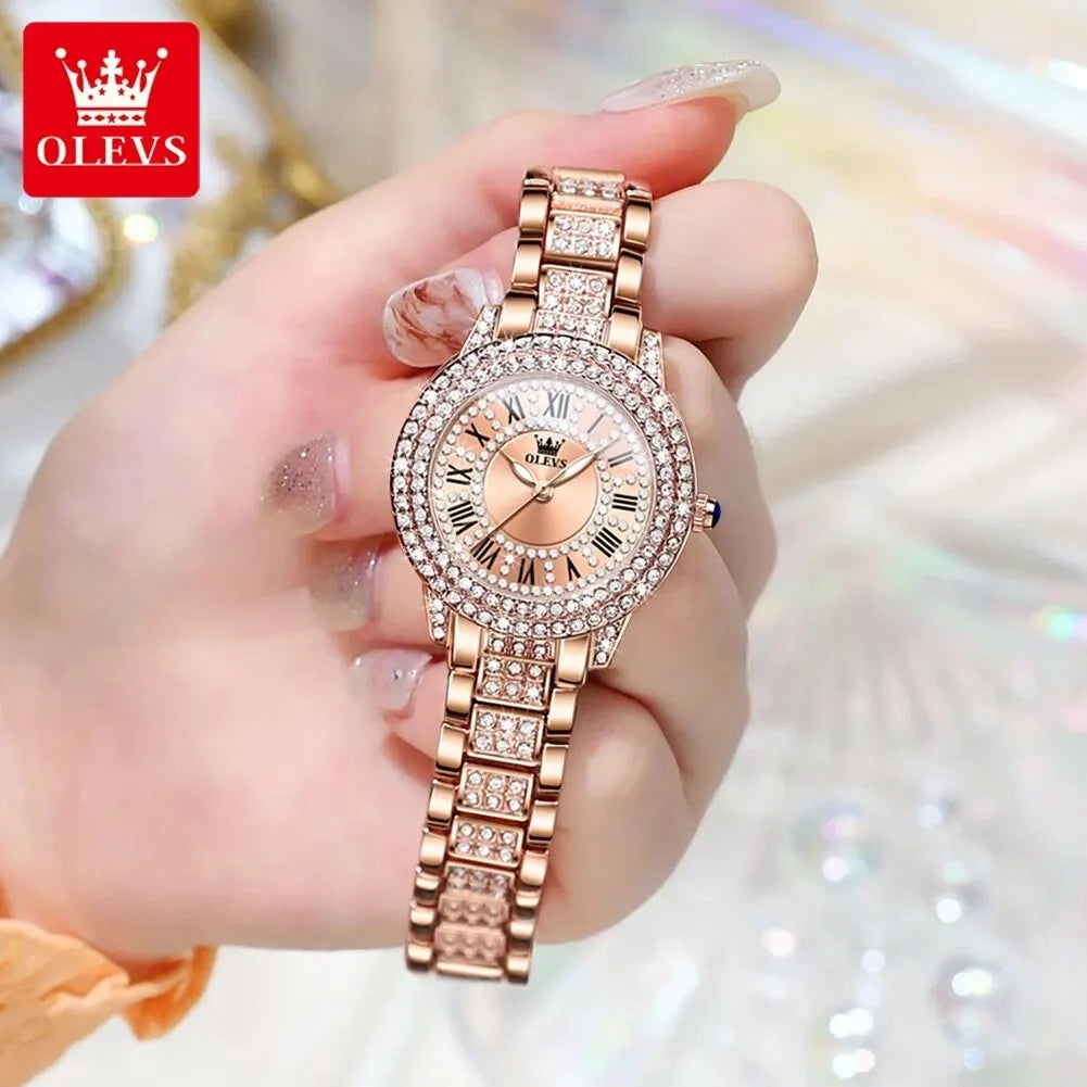 OLEVS 9943 Elegant Rose Gold Diamond Quartz Watch for Women - Luxury Waterproof Timepiece  OurLum.com   