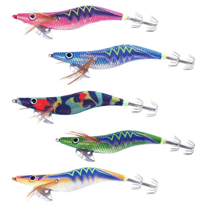 Luminous Squid Lure ABS Squid Jig Wood Shrimp Hook Bait 20g 3.5# Octopus Cuttlefish Lure Sinker Hooks For Fishing Accessories