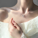 Korean Pink Crystal Angel Wings Heart Pendant Necklace 2022