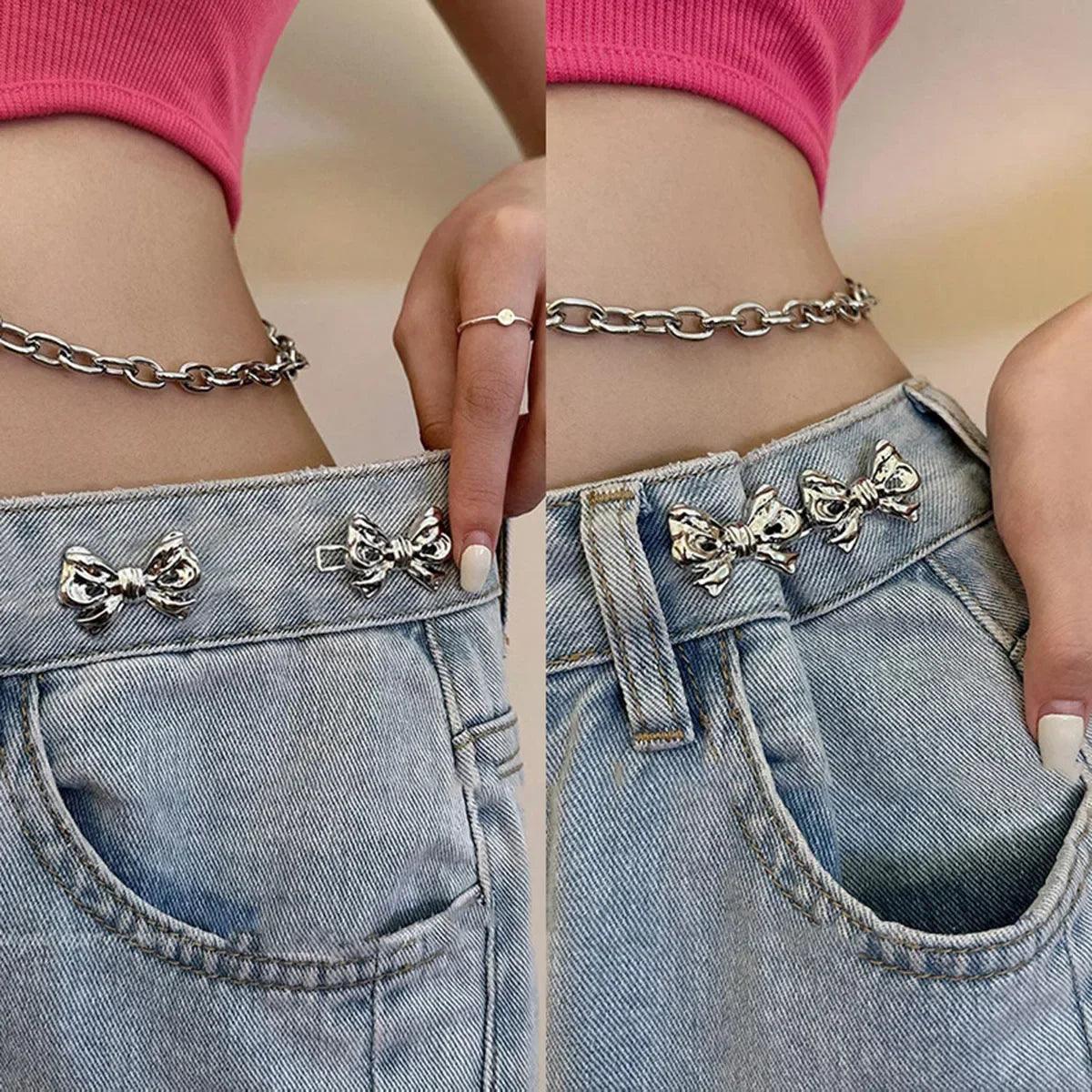 Waist Tightening Bowknot Button Adjusters Set for Pants and Skirts - Stylish and Convenient  ourlum.com   
