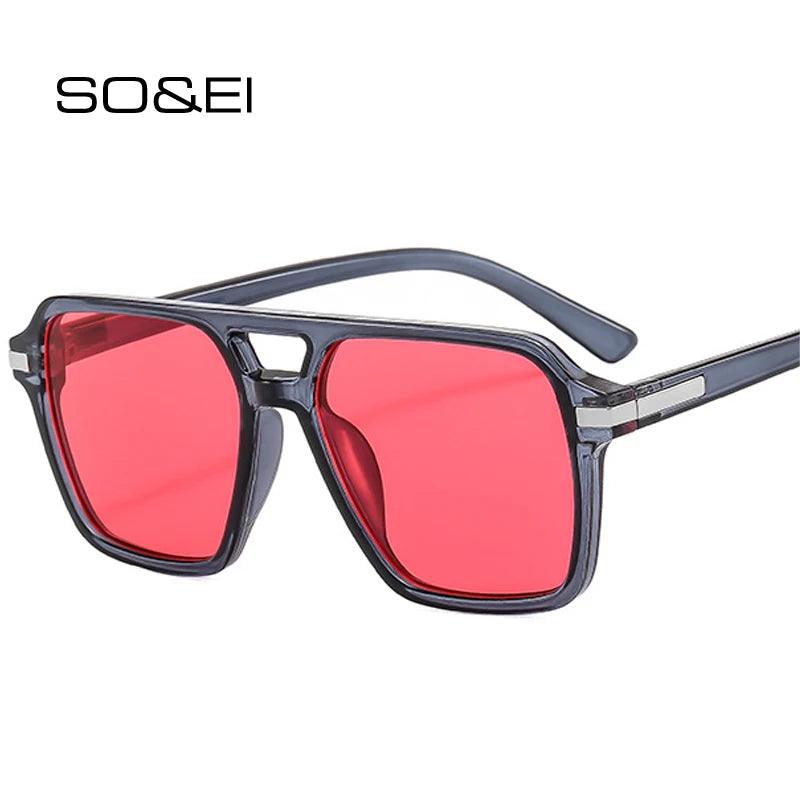 Unisex Vintage Double Bridge Square Sunglasses with UV400 Protection and Gradient Mirror Lenses