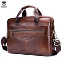 BULLCAPTAIN Men's Premium Leather Business Briefcase 14 Inch