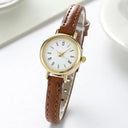 Elegant Women's Leather Quartz Watch with Small Round Dial  ourlum.com   