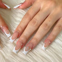 French False Nails Chic Nude White Short Square Tips Glue