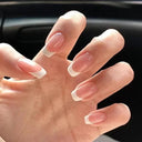 French False Nails Chic Nude White Short Square Tips Glue