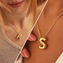 Smooth Chunky Bubble Letter Initial Pendant Necklace Women