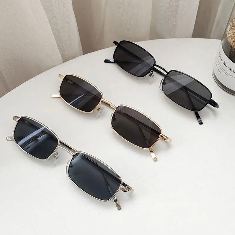 Unisex Vintage Rectangle Sunglasses for Men and Women - Luxury Metal Frame Driving Eyewear