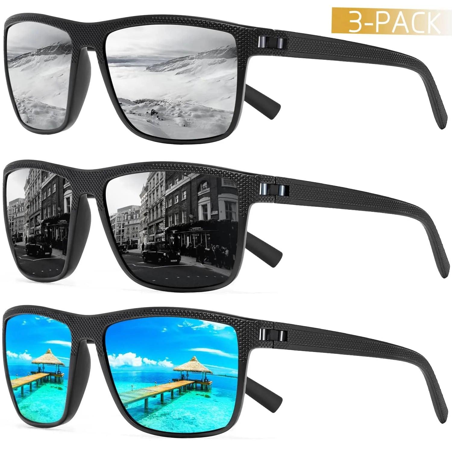 CRIXALIS 3PCS UV400 Polarized Square Sunglasses for Men & Women - Anti-Glare Fishing & Outdoor Shades