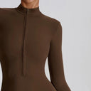 Empowering Elegance: Zipper Nude Long Sleeve High Intensity Workout Leotard  OurLum.com   