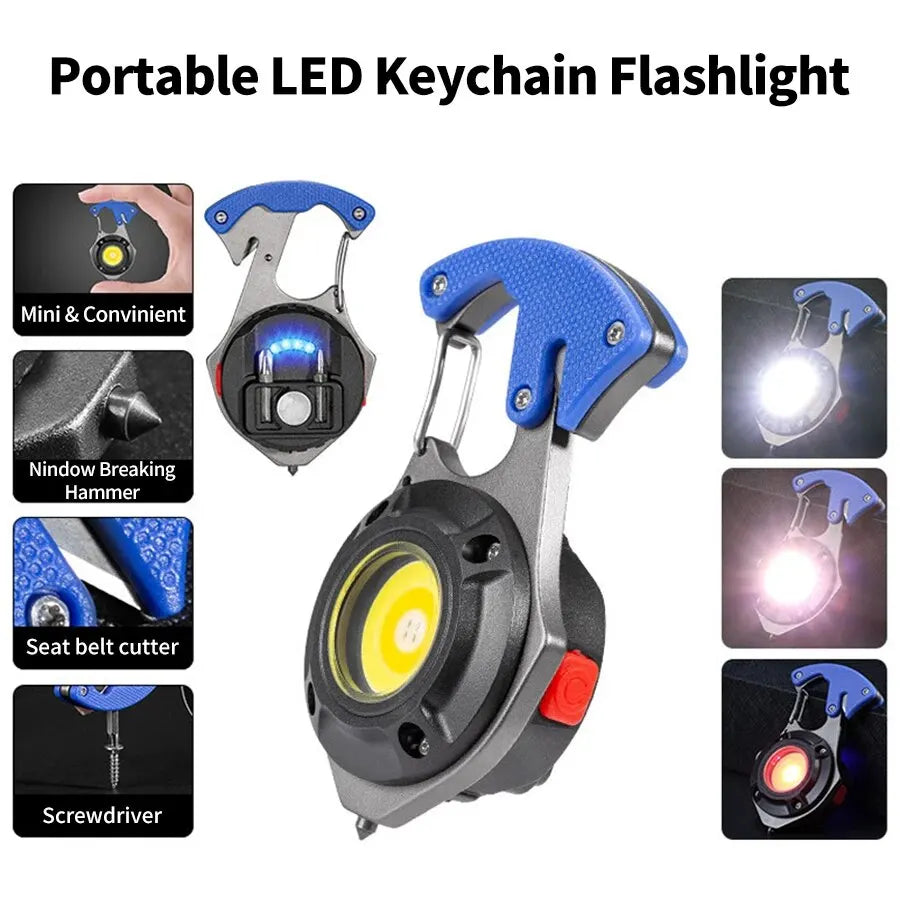 Compact Multi-Function Keychain Flashlight with 7 Modes and Emergency Tools