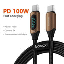 Toocki 100W PD Fast Charging Type C to Type C Cable with Display for  POCO F3 Realme Macbook iPad  ourlum.com 2m 100W C C Brown 