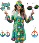 Hippie Disco Dress Set: Vintage Costume Accessories for Women