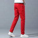 Men High Quality Pink Red Yellow Jeans Fashion Casual Classic Style Slim Fit Soft Trousers Male Brand Advanced Stretch Pants