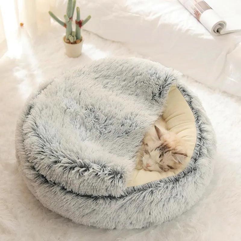 Winter Cozy Cat & Dog Bed: 2-in-1 Plush Nest for Small Pets  ourlum.com   