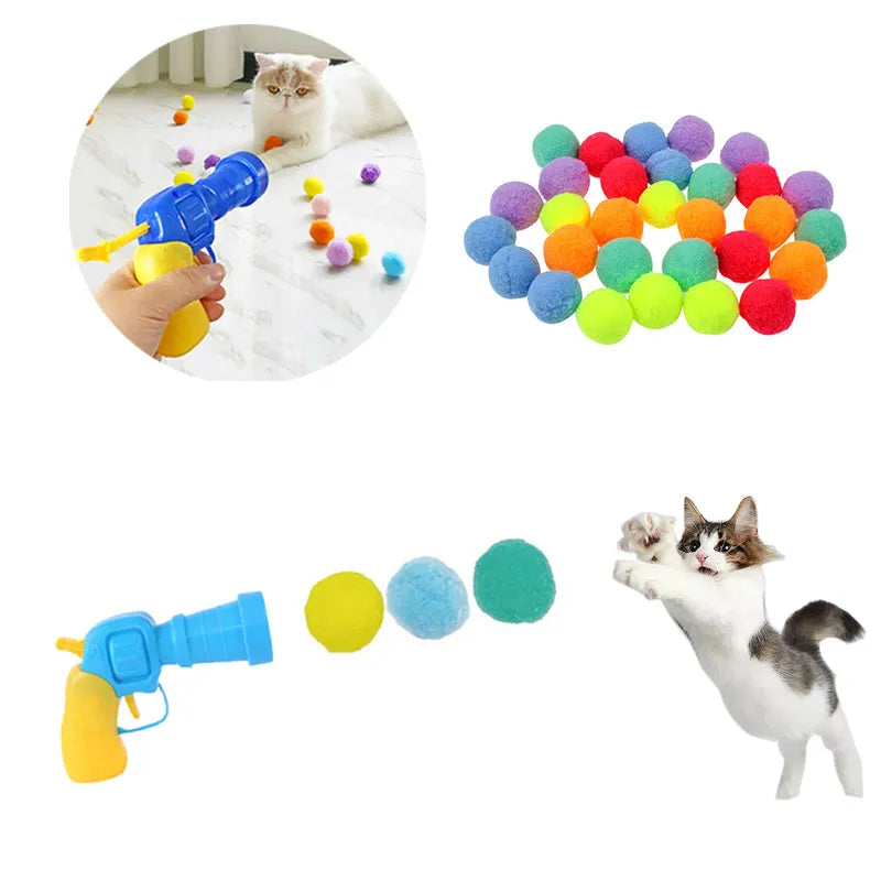 Interactive Cat Toy Set: Creative Kittens Pompoms Games Plush Ball Stretch Toy  ourlum.com   