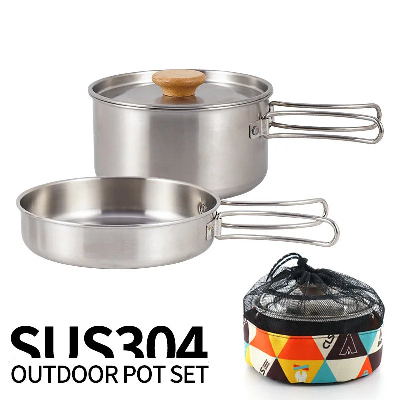 NOBANA Stainless Steel Camping Cookware Set - Lightweight Outdoor Pot Kit for Hiking and Picnics