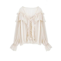 Allure Redefined: Seductive Sheer Mesh Blouse with Flare Sleeves