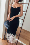 Lace Stitching Black Dress Retro-Chic Velvet Fashion Statement