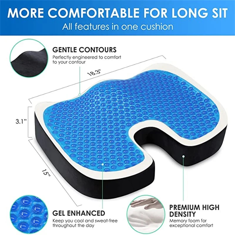 U-Shaped Gel Memory Foam Coccyx Cushion for Healthy Sitting - Breathable Travel Seat Pillow for Car and Office