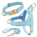 Leather Dog Collar Harness Leash Set: Personalized Stylish Vest for Dogs  ourlum.com 3 Blue set XS 