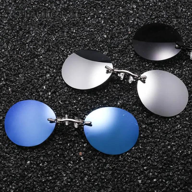 UV400 Clip-On Round Rimless Sunglasses for Men - Vintage Mini Frameless Eyewear