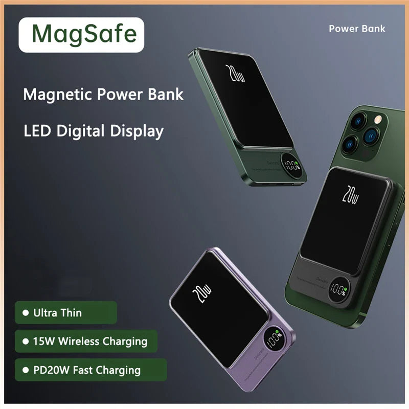 Magnetic Qi Wireless Power Bank 10000mAh with 22.5W Fast Charging for iPhone and Samsung Devices