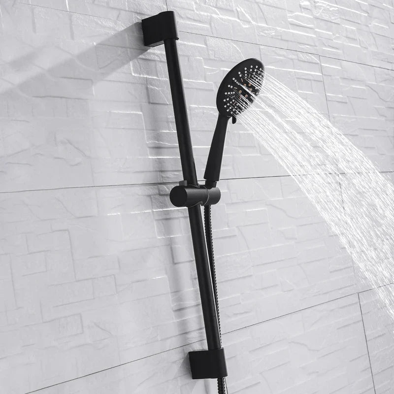 Black Luxe Rain Shower Head Set: High Pressure Sprayer & Wall Mount  ourlum.com   