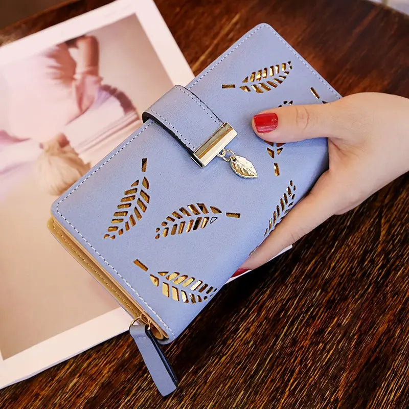 Leaves Long Wallet: Stylish PU Leather Coin Holder for Women  ourlum.com   