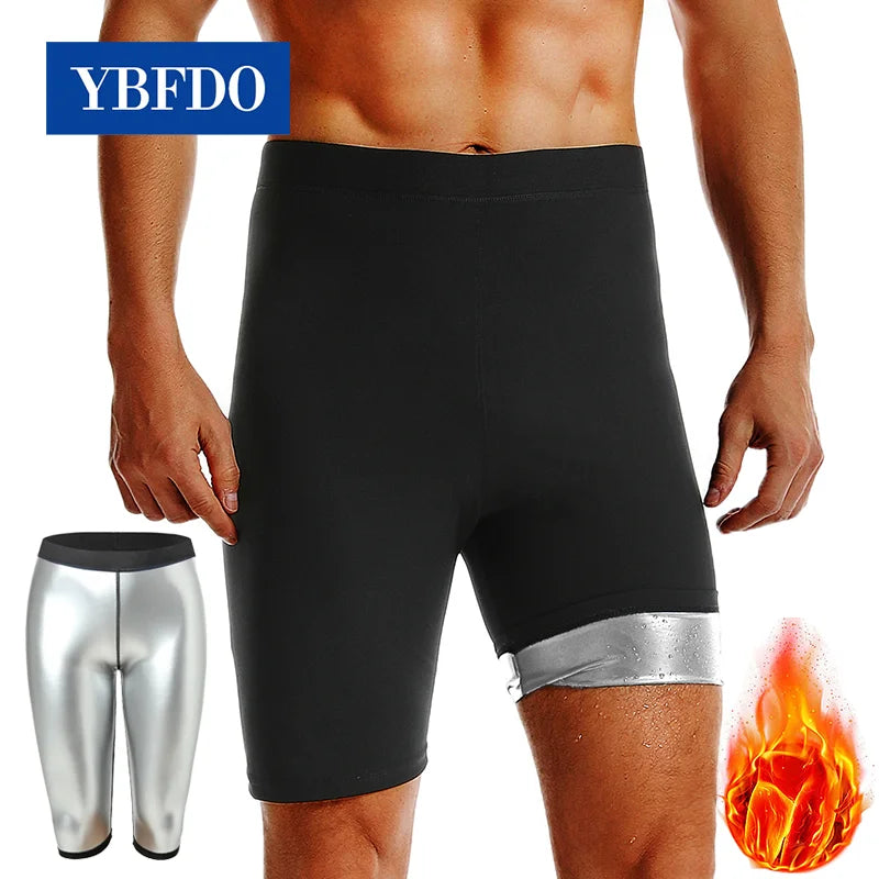 YBFDO Men Sauna Sweat Shorts Compression Fitness Body Shaper Hot Thermo Pants Gym Workout Fat Burning Slimming Thigh Shapewear