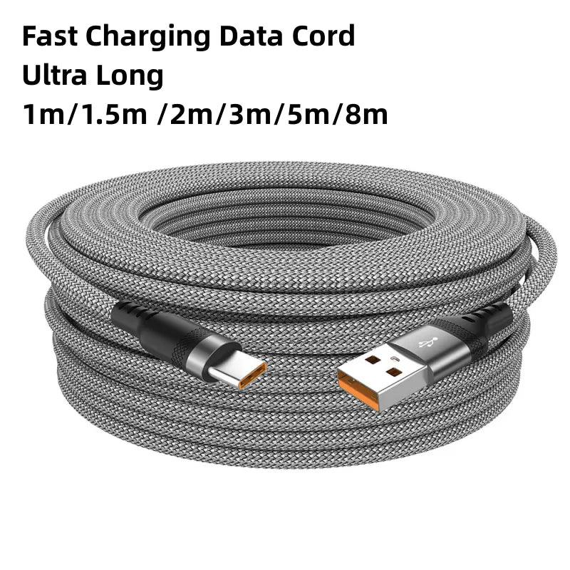 6A Braided USB Type-C Cable for Fast Charging - 1m to 8m Lengths  ourlum.com   