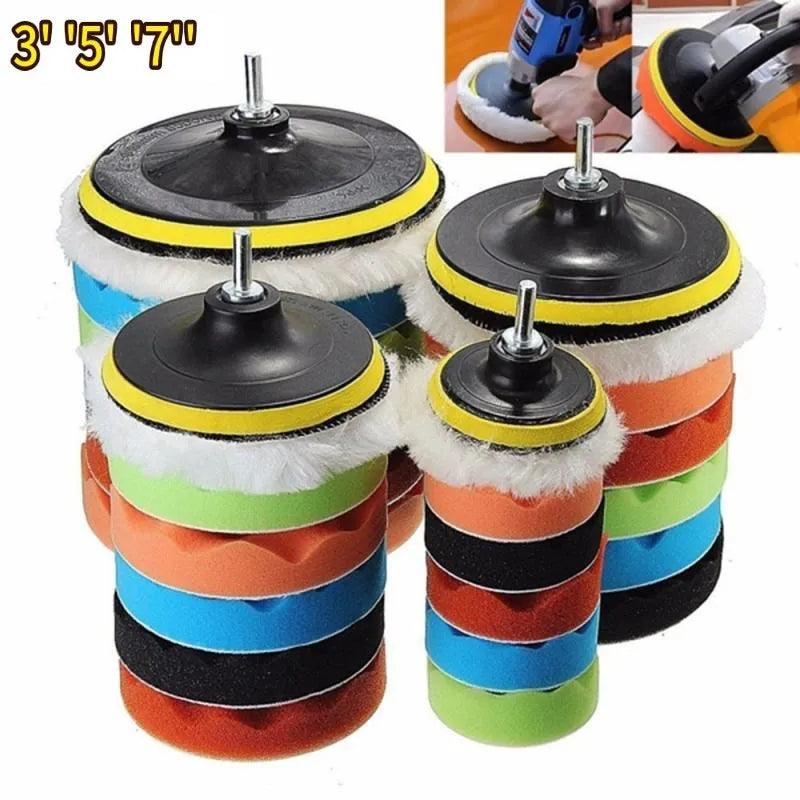 3/5/7inch CarPolishing Disc 8Pcs/Set Self-Adhesive Buffing Waxing Sponge Wool Wheel Polishing Pad For Car Polisher Drill Adapter  ourlum.com 7 inches  