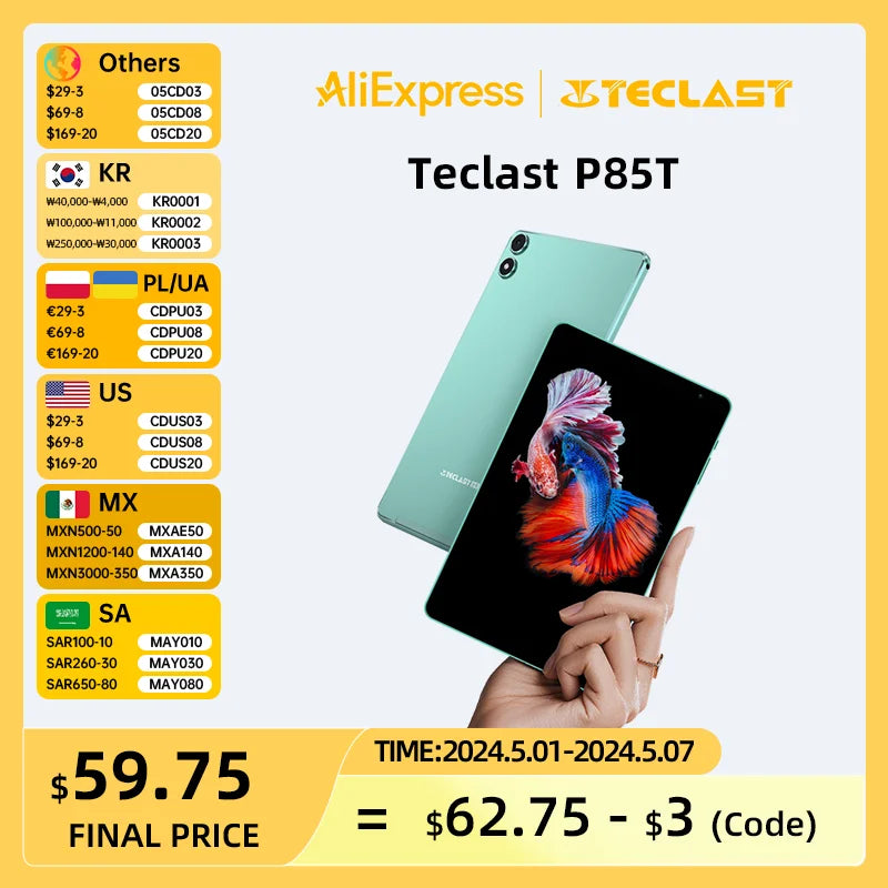Teclast P85T Android 14 Tablet 8 Inch IPS 4+6GB RAM 64GB ROM A523 8-core Widevine L1 Wi-fi 6 Type-C 5000mAh Tablet PC Metal Body