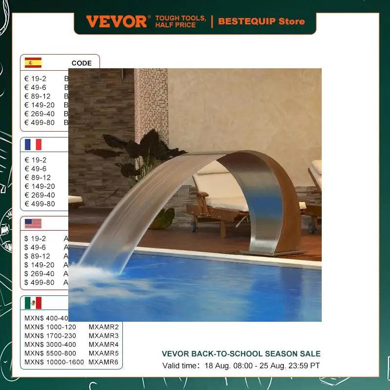 VEVOR 60x30cm/40x20cm Pool Fountain Waterfall Stainless Steel Fountain Pond Garden Swimming Feature Decorative Hardware Faucet